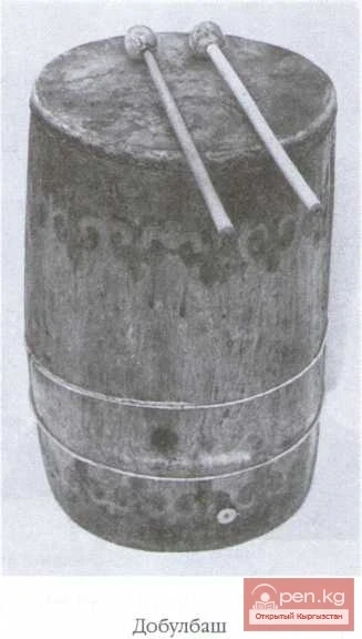 Kyrgyz percussion musical instruments: dobulbash