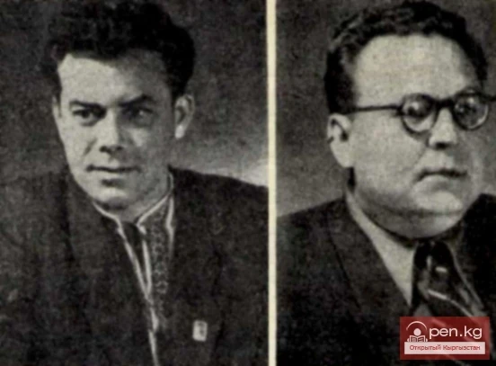 Кыргыз ССРинин Орус драма театрынын актерлору: Г. И. Соловьев, С. К. Кочеев