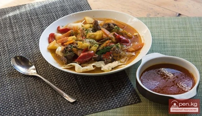 Kyrgyz-style Hot Dish with Boiled Dumpling Squares and Vegetables. Video