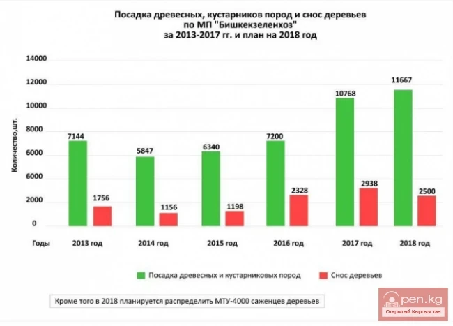 Since 2013, 11,876 trees have been cut down in Bishkek
