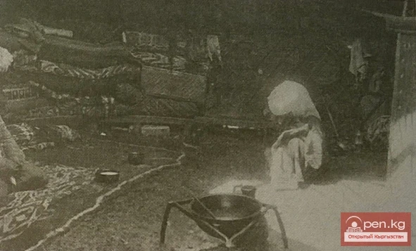 Interior view of the rich man's yurt on the river Taka. Karakyrgyz. Alai Valley. 1901. Collected by S.M. Dudin. Russian Ethnographic Museum. No. 43-44
