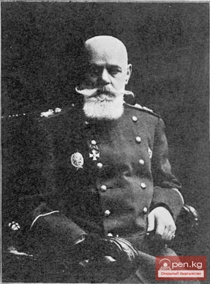 Александр Александрович Фрезе. 17 июня 1840 - не ранее марта 1918. Русский генерал от инфантерии, участник русско - турецкой войны 1877 - 1878, член Государственного Совета Российской империи. 23.04—01.10.1864 г, был при полковнике М. Г. Черняеве для геогностических исследований за реками Чу и Сырдарья. В составе отряда Абрамова А.К. поручик Фрезе был отправлен для поисков месторождений полезных ископаемых. Нашел залежи каменной соли в окрестностях Пишпека, сделал геологический обзор Александровского хребта и рудных месторождений в горах Кара-Тау. Вместе с Северцовым обнаружили заброшенные свинцовые рудники и каменноугольные залежи, проводили топографическую съемку местности.