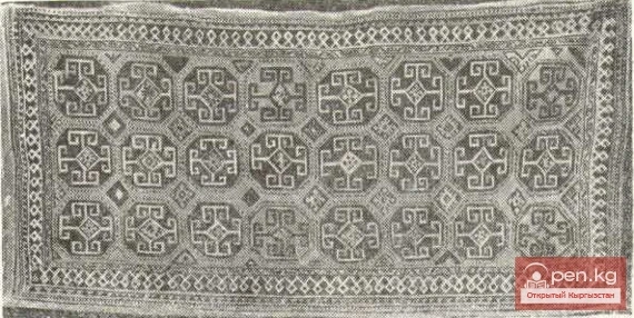 Piled carpet with tiled pattern arrangement. Batken district.