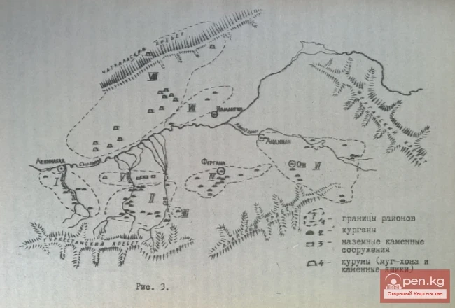 Районирование раскопок на территории Ферганской долины