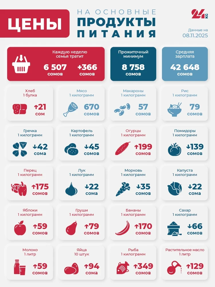 Продуктовая корзина Бишкека на 8 ноября. Как изменились цены за неделю