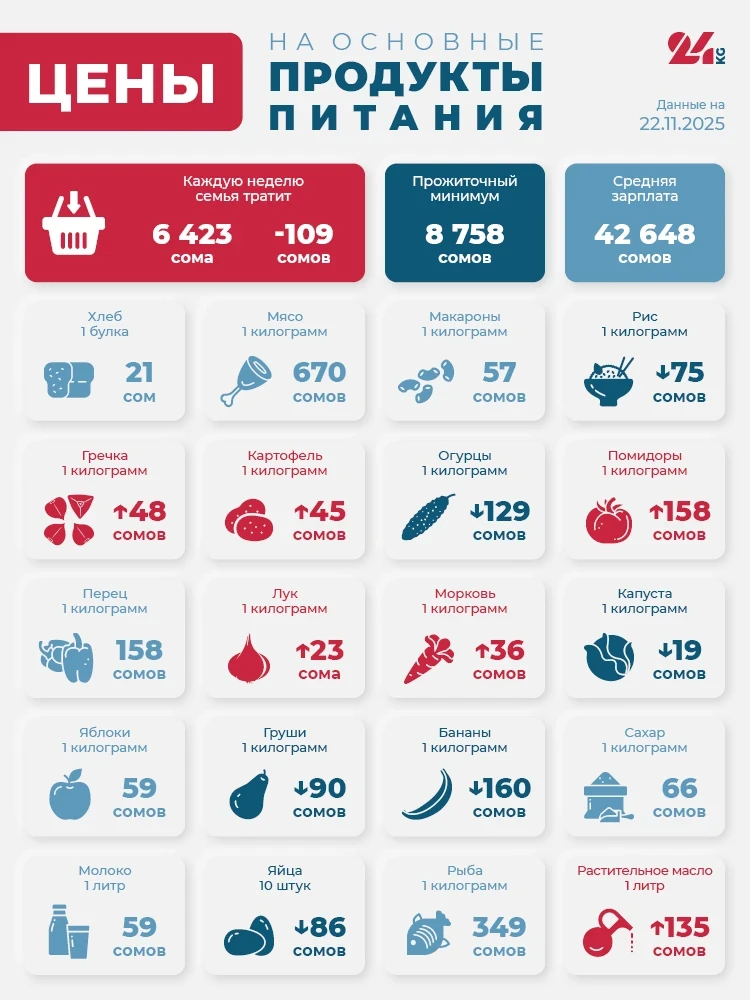 Bishkek's Grocery Basket as of November 22. How Prices Changed Over the Week