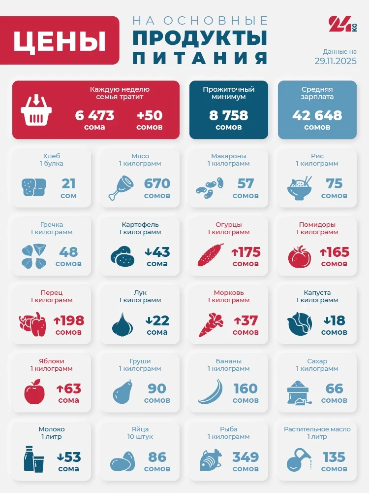 Продуктовая корзина Бишкека на 29 ноября. Как изменились цены за неделю