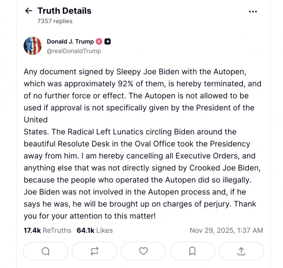 Дональд Трамп аннулирует большинство указов Байдена из-за автопера