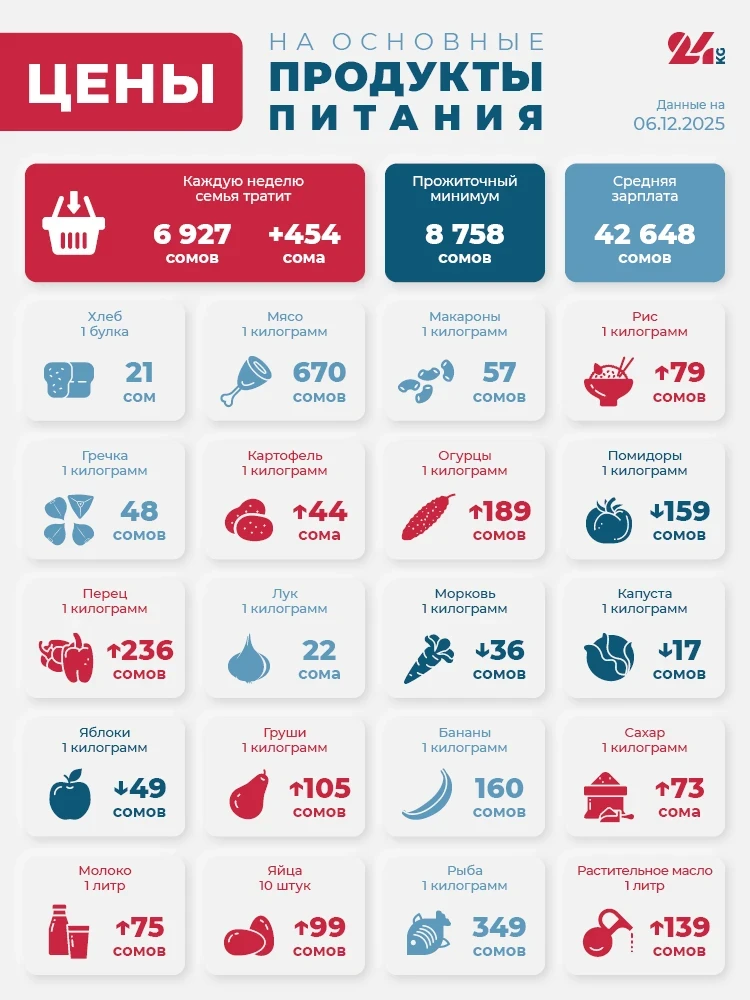 Bishkek's Grocery Basket on December 6. How Prices Changed Over the Week