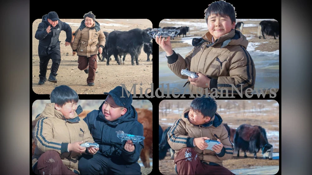 Mongolian Teen Herds Yak Calf with the Help of His Own Programmed Drone