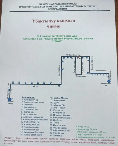 Бишкекте дагы бир электробус маршруту өзгөртүлдү