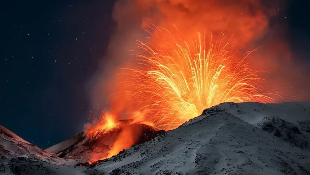 The volcano Etna erupted in Italian Sicily