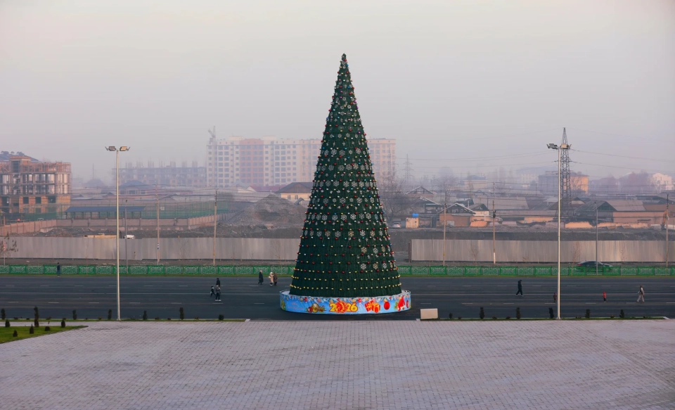 A New Year Tree Installed at Azattyk Square in Manas