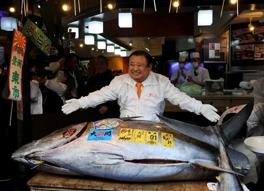 At a fish auction in Japan, a bluefin tuna was sold for a record $3.2 million