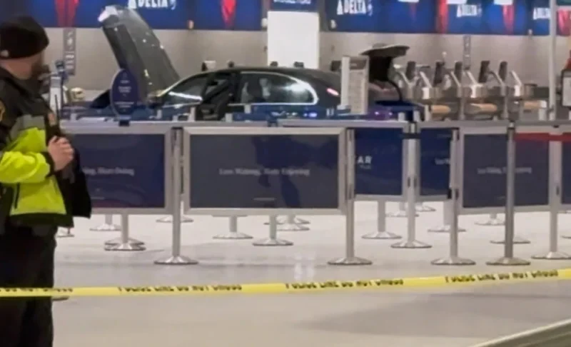 In the USA, a car crashed into the airport entrance