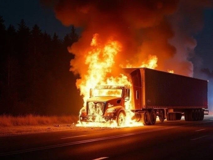 On the Bishkek–Osh Highway, a truck loaded with gasoline caught fire. The driver and passenger died.