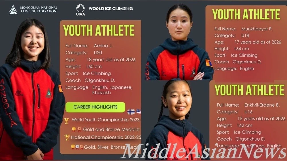 Mongolian girls won gold and bronze medals at the UIAA Ice Climbing World Championship