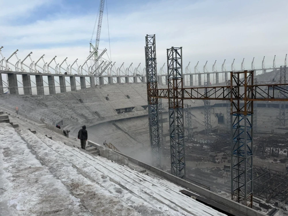 How is the construction of the new Bishkek stadium progressing?