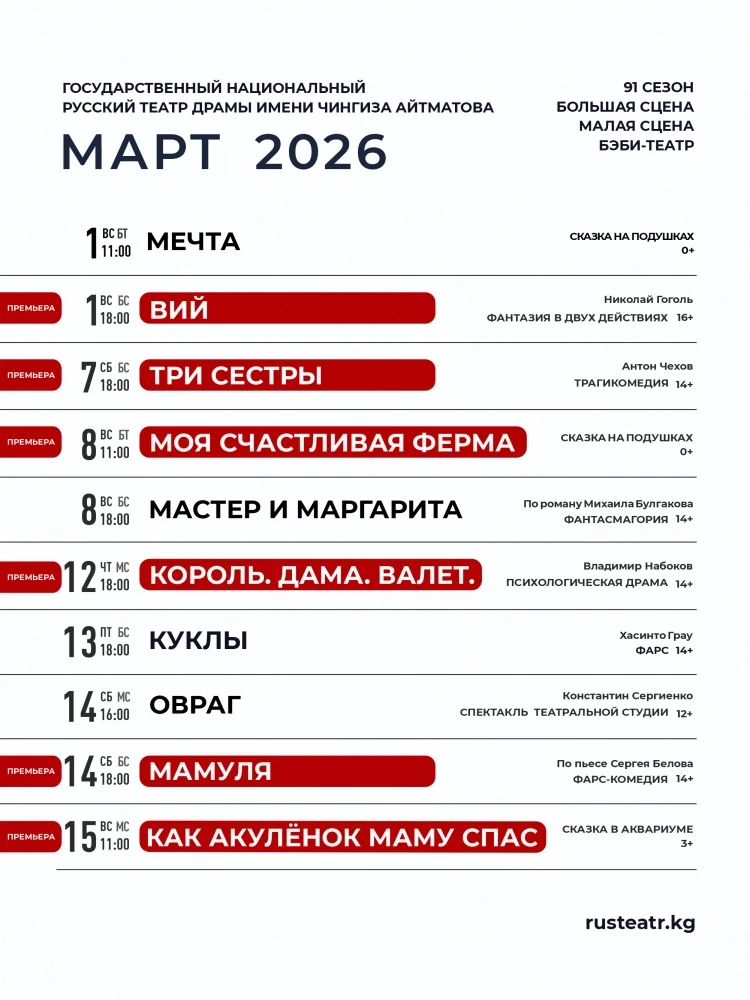 Рус театрынын драма репертуары Ч. Айтматов атындагы март айына