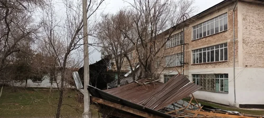 In Bishkek, strong winds tore off roofs and toppled trees