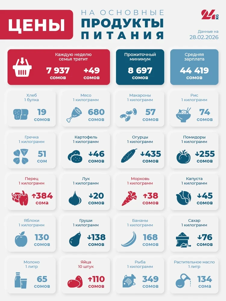 Bishkek's Grocery Basket as of February 28. How Much Has It Increased in Price Over the Week