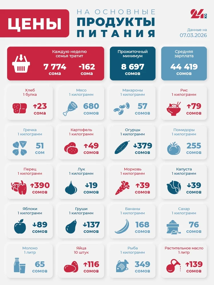 Продуктовая корзина Бишкека на 7 марта. Как изменились цены за неделю