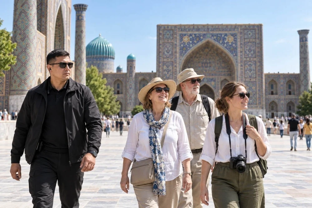 In Uzbekistan, tourists may be offered personal bodyguards